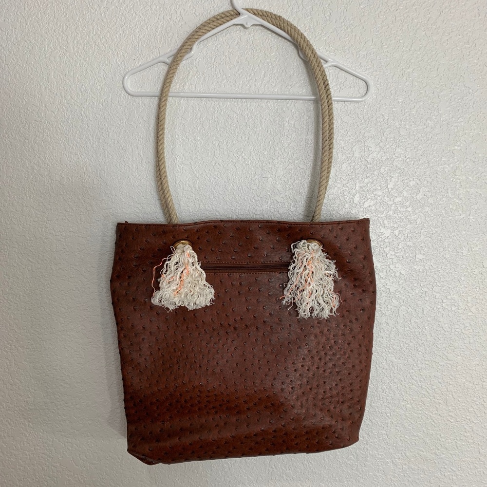 Scarleton Women's Large Tote Bag Brown Faux Ostrich Pattern Purse Handbag Fringe